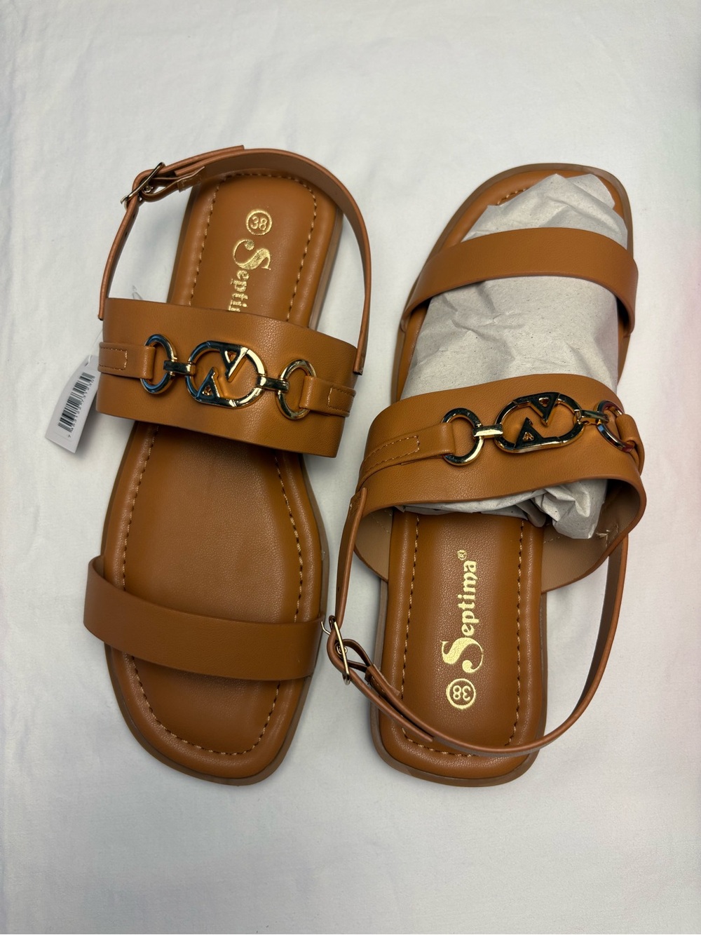 Camel Flat Sandals | Size 8 | Gold Hardware